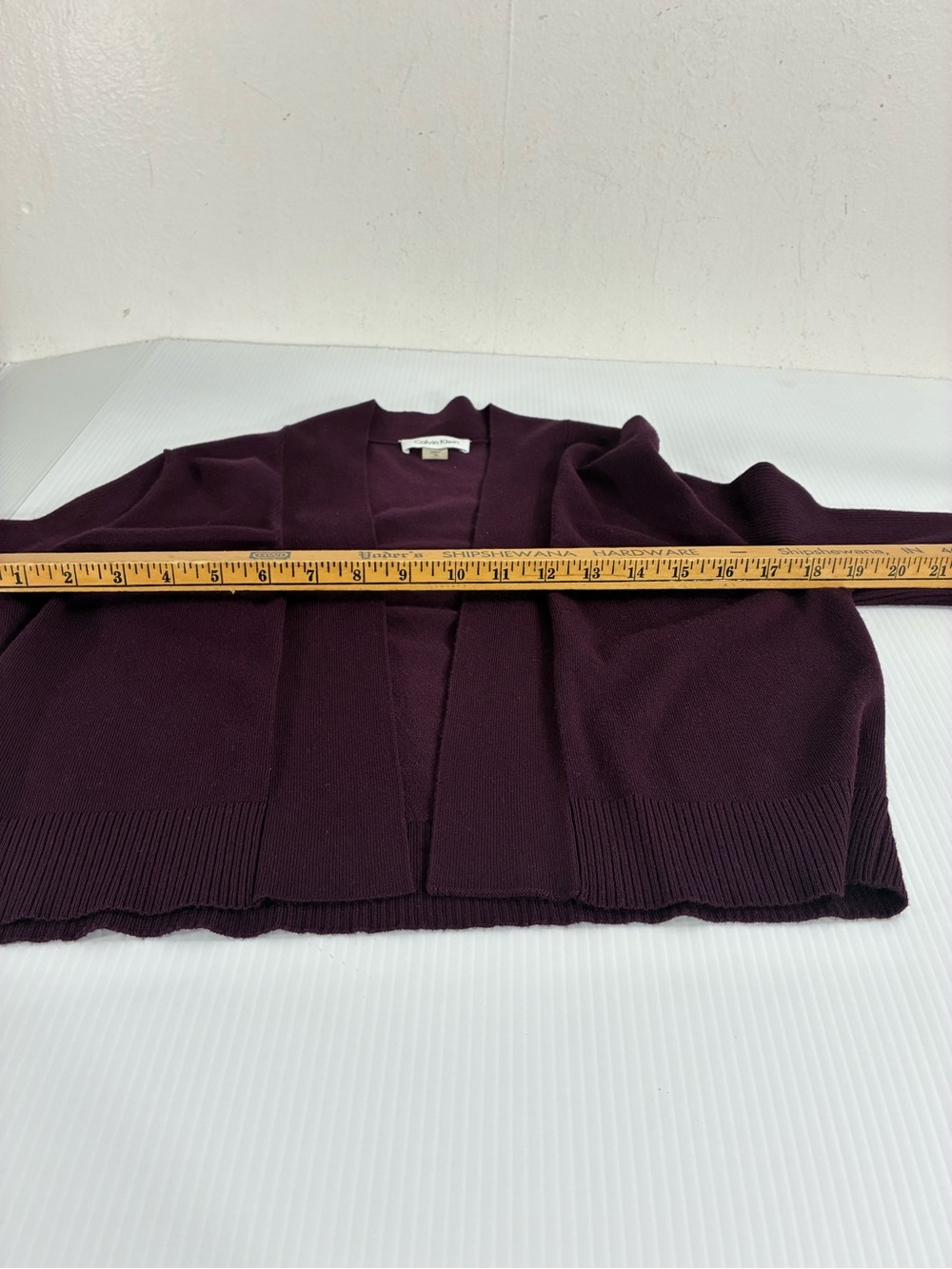 Calvin Klein Cropped Open-Front Cardigan in Deep Plum - Picture 8 of 10